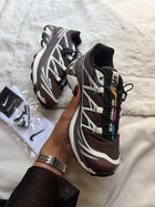 Salomon XT-6 chocolat, vue de dessus avec laçage Quicklace