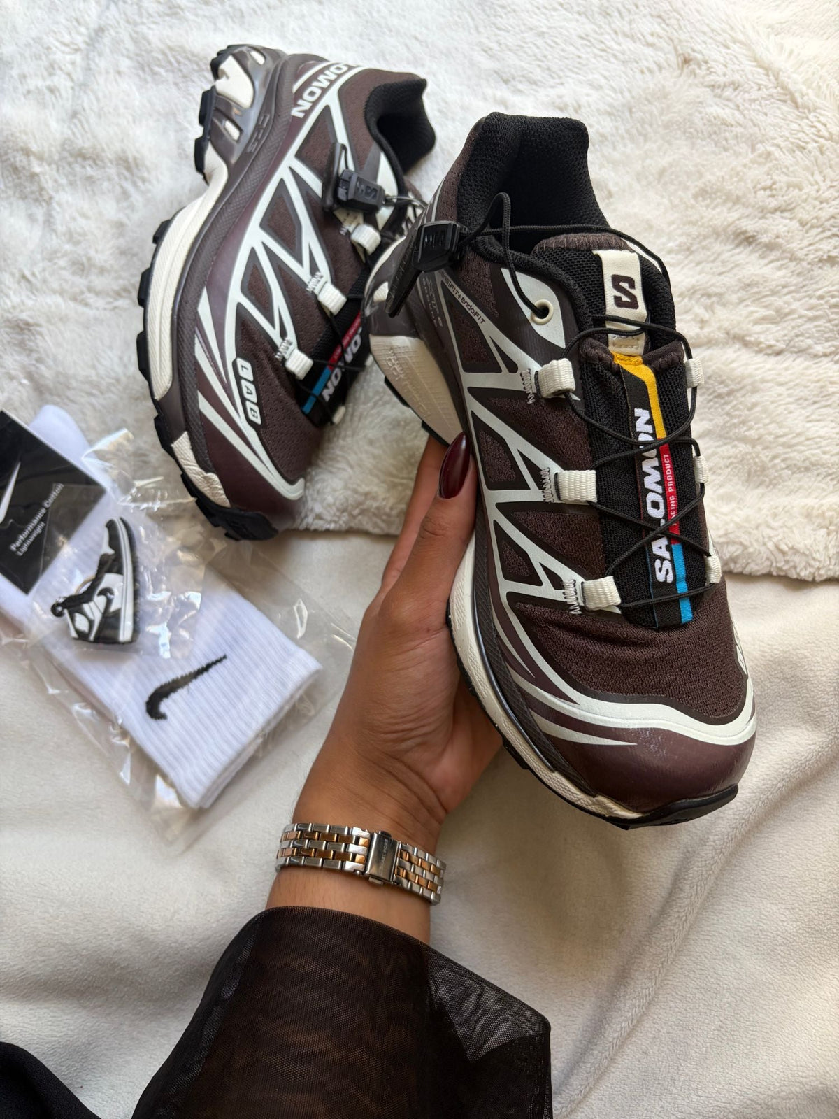 Salomon XT-6 chocolat, languette Salomon Racing